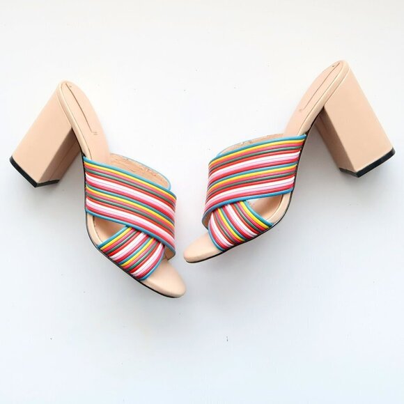 Aldo Rainbow Multicolor Block Heel Open Toe Mule Sandals Summer Shoes Size 7 - Picture 15 of 16